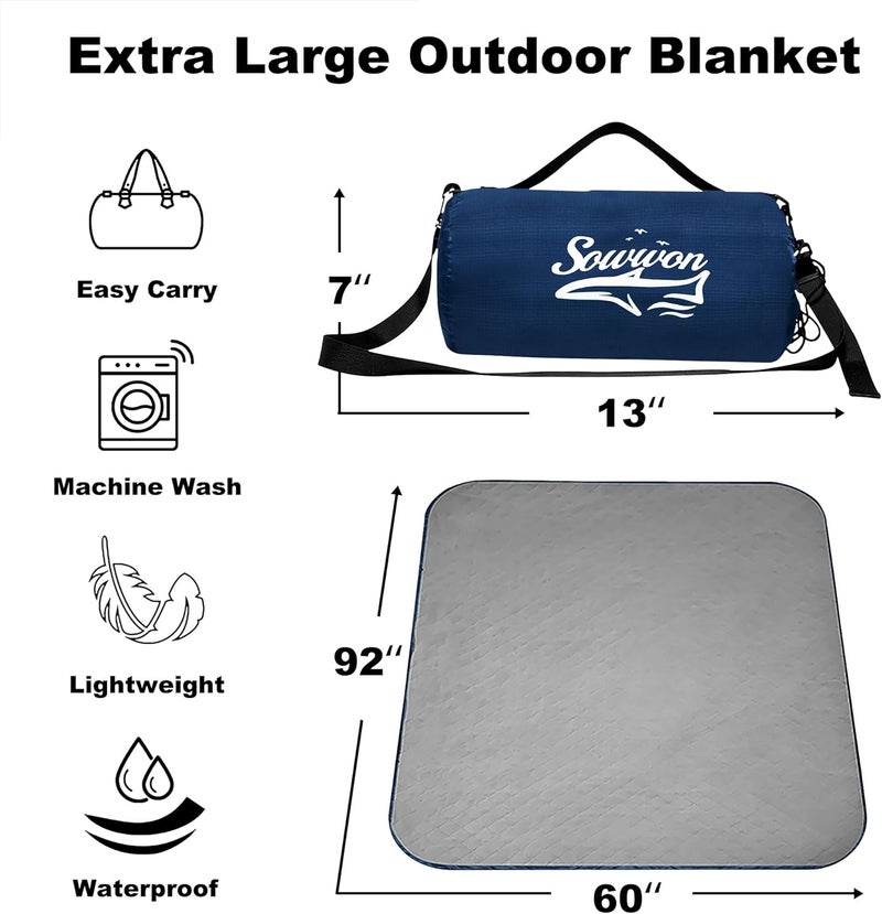 sowwon Waterproof Outdoor Blanket Packable, Stadium Blankets for Camping with Sherpa Fleece Lining, Large Windproof Emergency Throw for Garss Picnic Hiking Road Trip, Machine Washable, 82"X 55"/ 92''X 60'' - Image 2